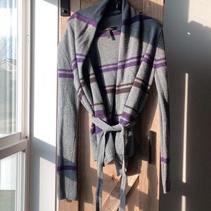 BCBG purple & Grey Sweater with Tie